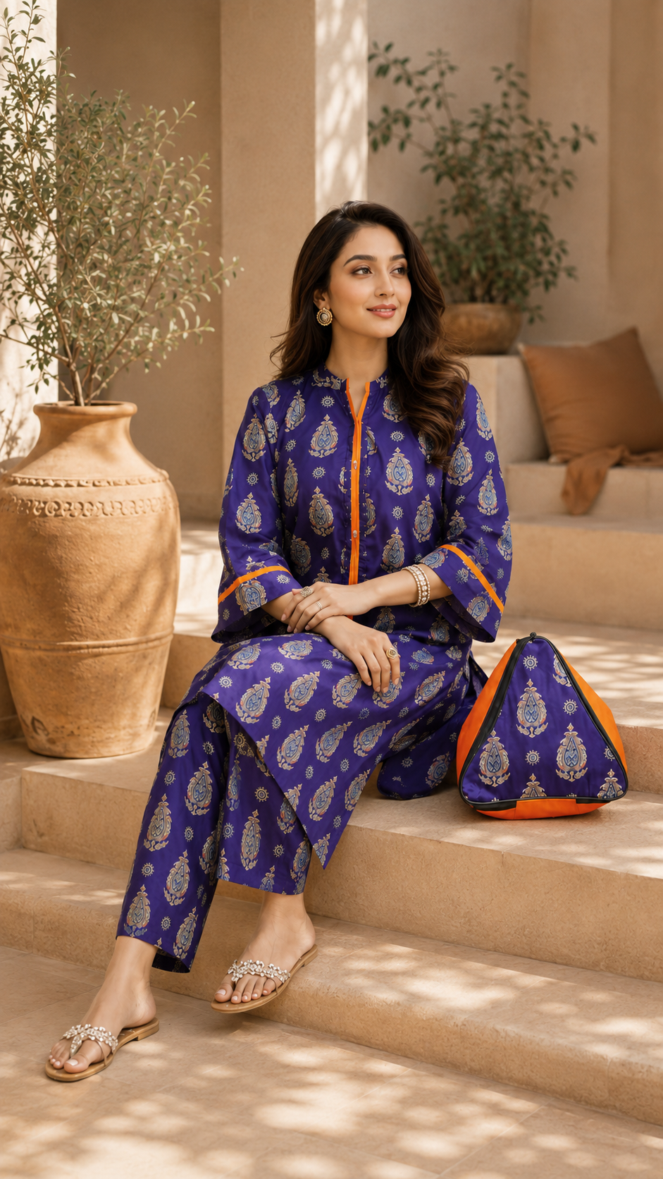 Purple Ajrak Printed 3-Piece