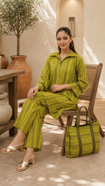 Lime Green Striped Printed 3-Piece