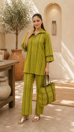 Lime Green Striped Printed 3-Piece