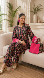 Black Pink Floral Printed 3-Piece