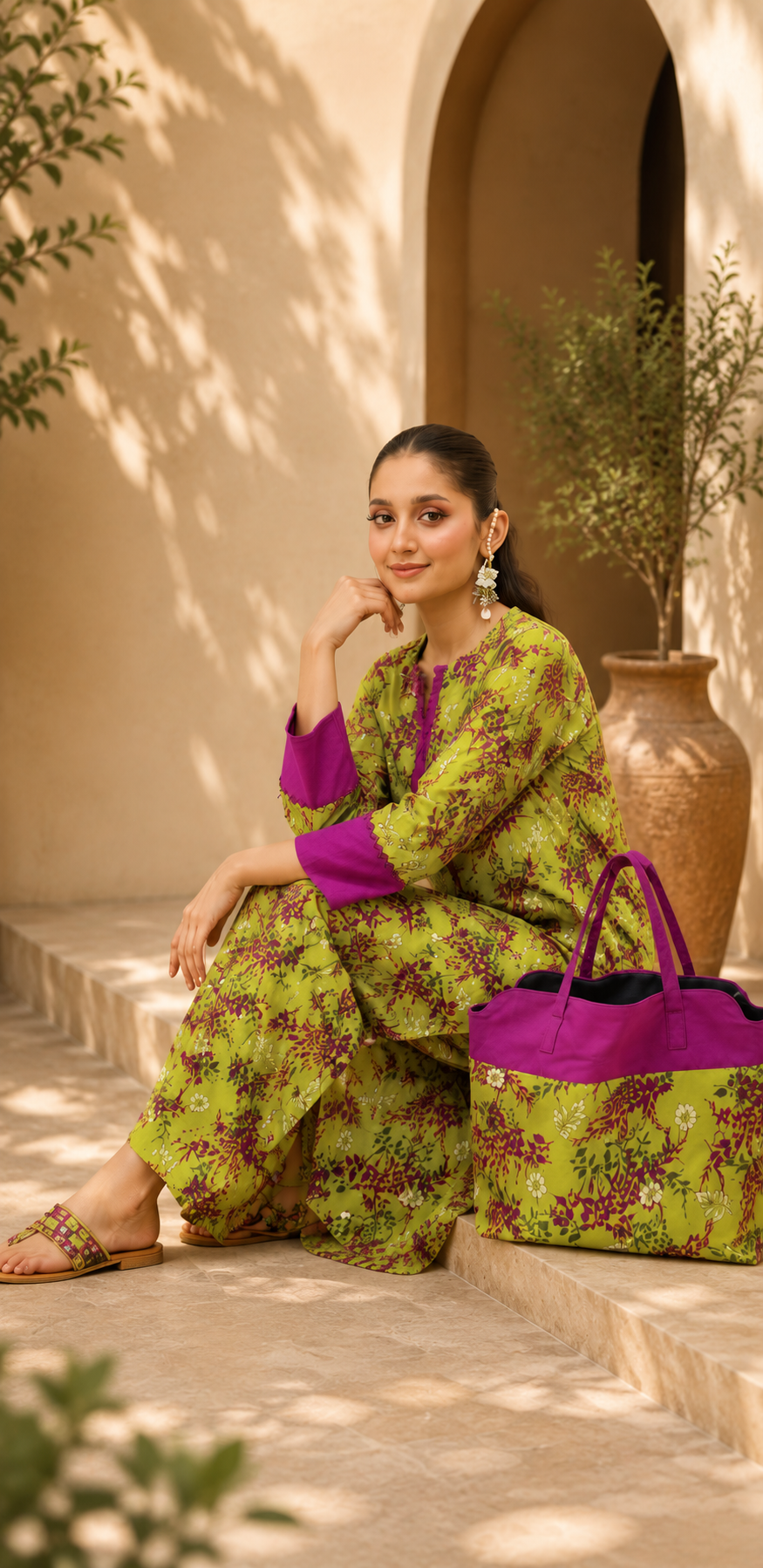 Green Floral Printed Lawn 3-Piece