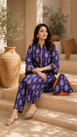 Purple Ajrak Printed 3-Piece