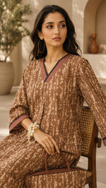 Beige Brown Block Printed 3-Piece