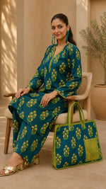 Teal Floral Printed 3-Piece