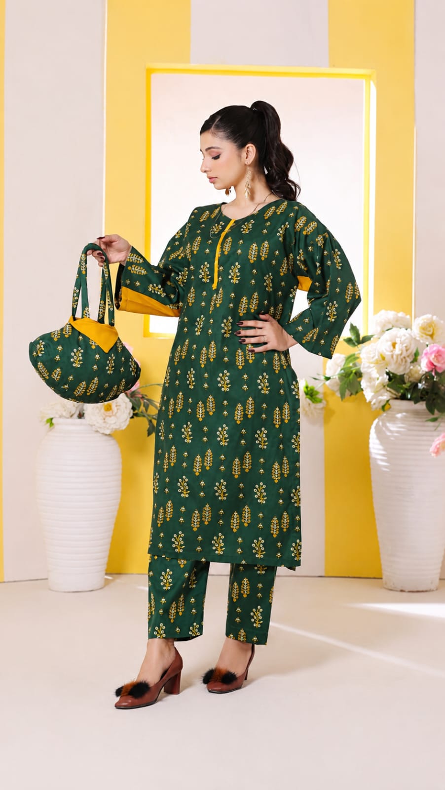 Emerald Motif Printed 3-Piece
