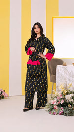 Black Printed 3-Piece with Pink Contrast
