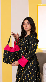 Black Printed 3-Piece with Pink Contrast