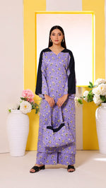 Lavender Printed 3-Piece with Navy Contrast